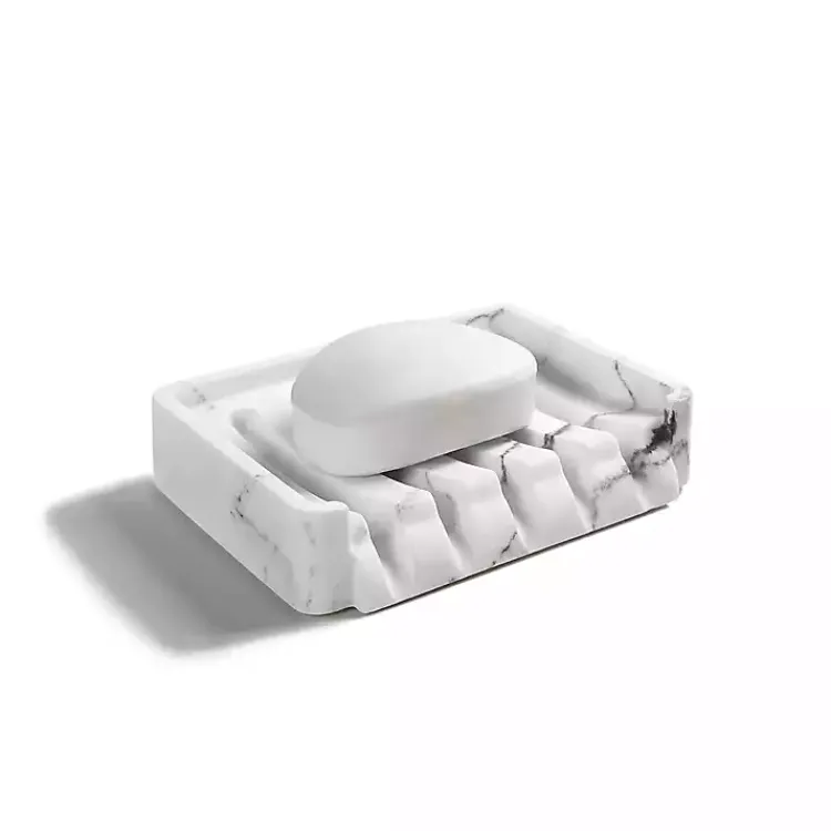 Bathroom Accessories-Kirklands Home Faux Marble Elevated Soap Dish White