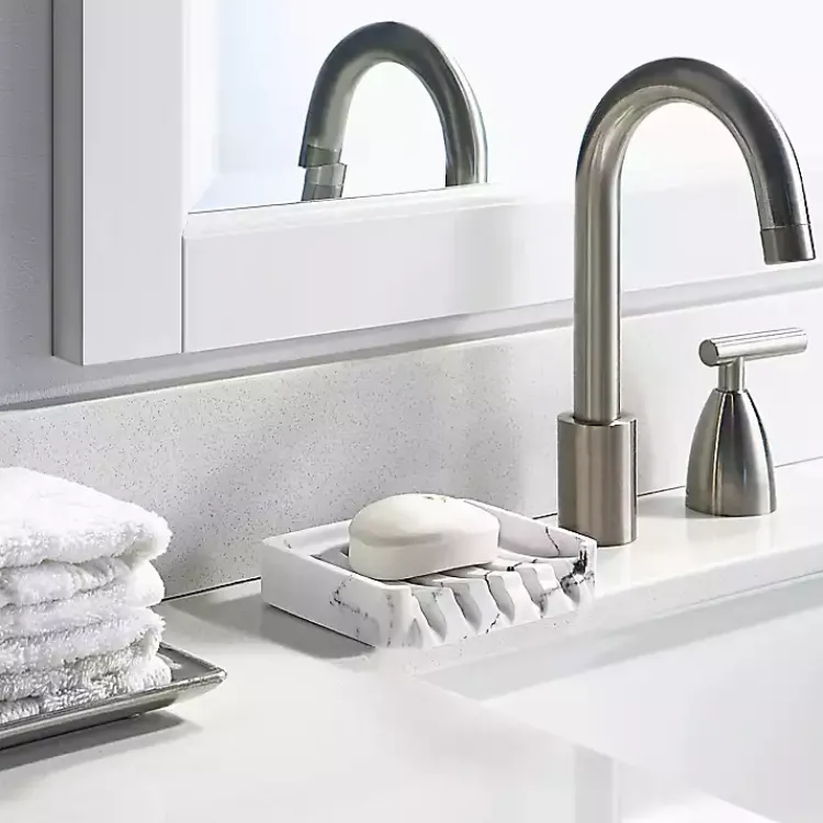 Bathroom Accessories-Kirklands Home Faux Marble Elevated Soap Dish White