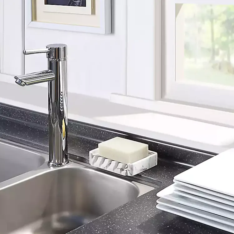 Bathroom Accessories-Kirklands Home Faux Marble Elevated Soap Dish White