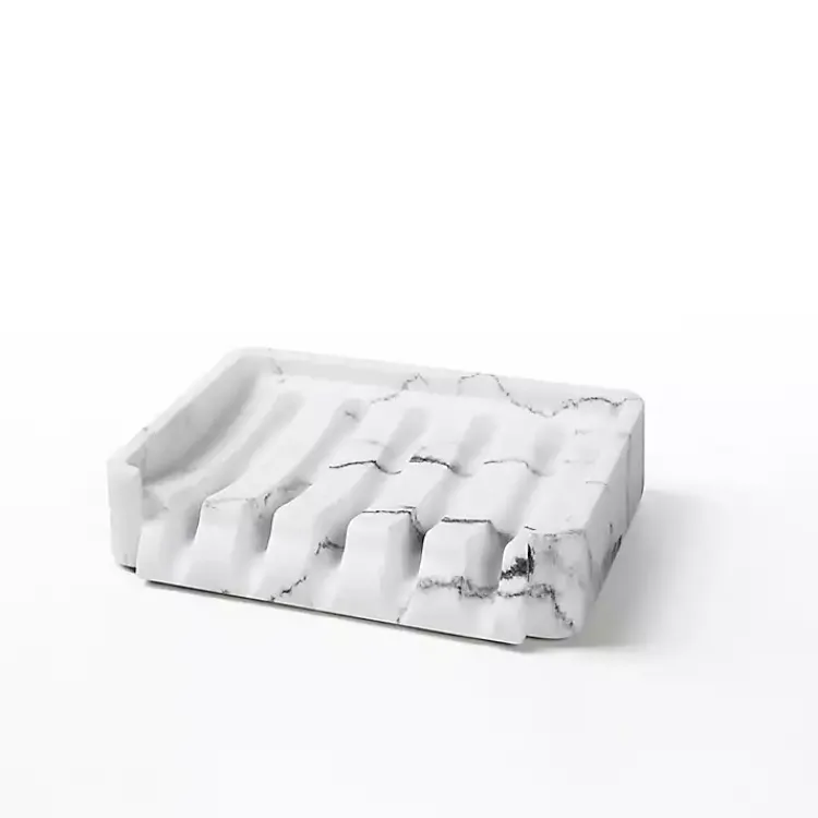 Bathroom Accessories-Kirklands Home Faux Marble Elevated Soap Dish White