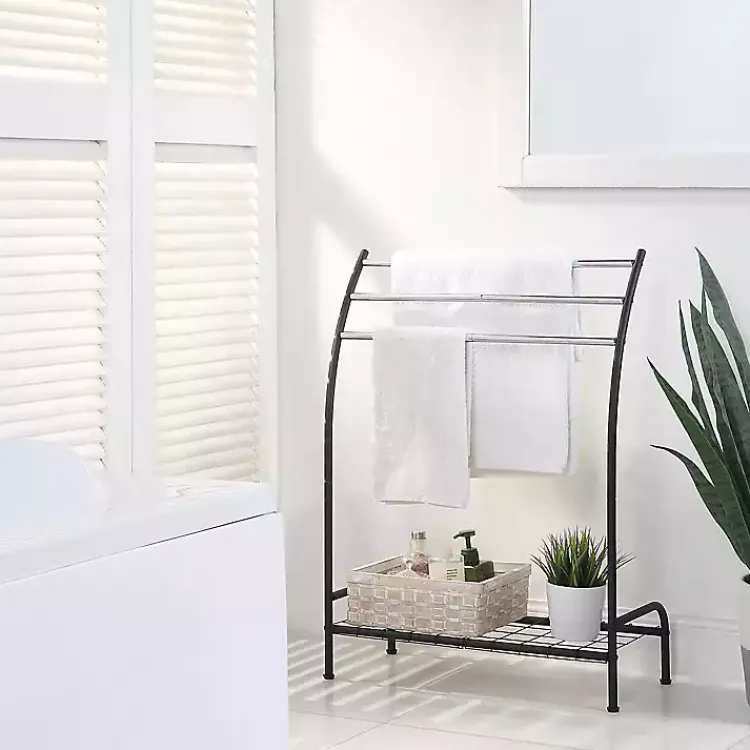 Bathroom Accessories-Kirklands Home Steel 3-Bar Standing Towel Rack Black