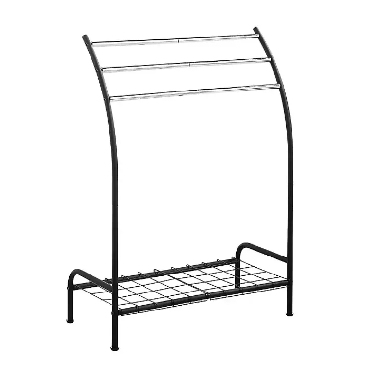 Bathroom Accessories-Kirklands Home Steel 3-Bar Standing Towel Rack Black