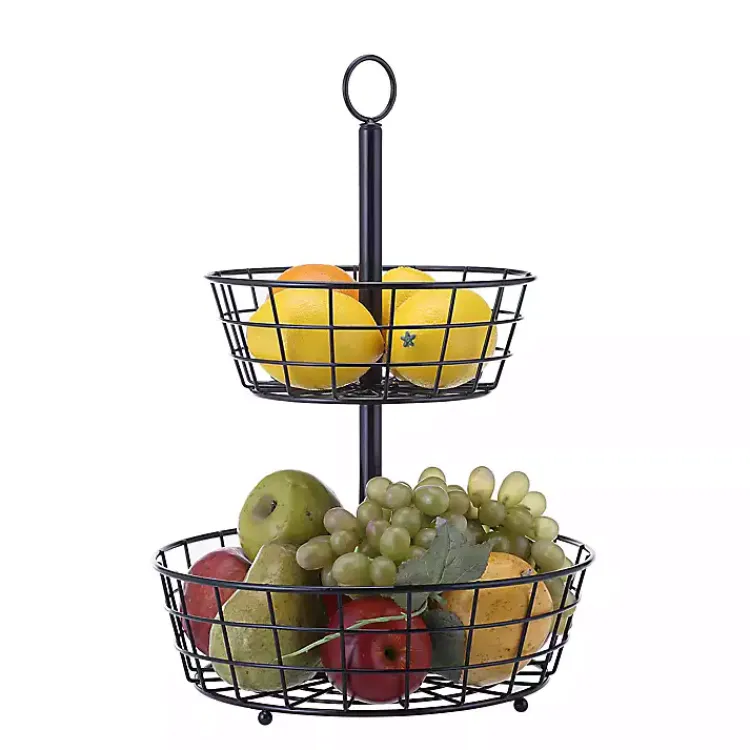 Kitchen Storage-Kirklands Home Steel Two-Tier Fruit Basket Black