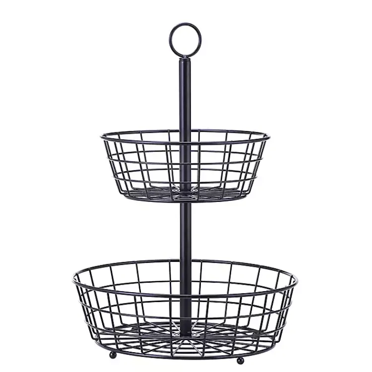 Kitchen Storage-Kirklands Home Steel Two-Tier Fruit Basket Black