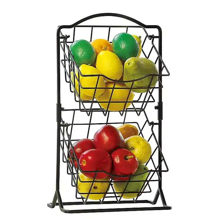 Kitchen Storage-Kirklands Home Metal Wire 2-Tier Square Kitchen Basket Black
