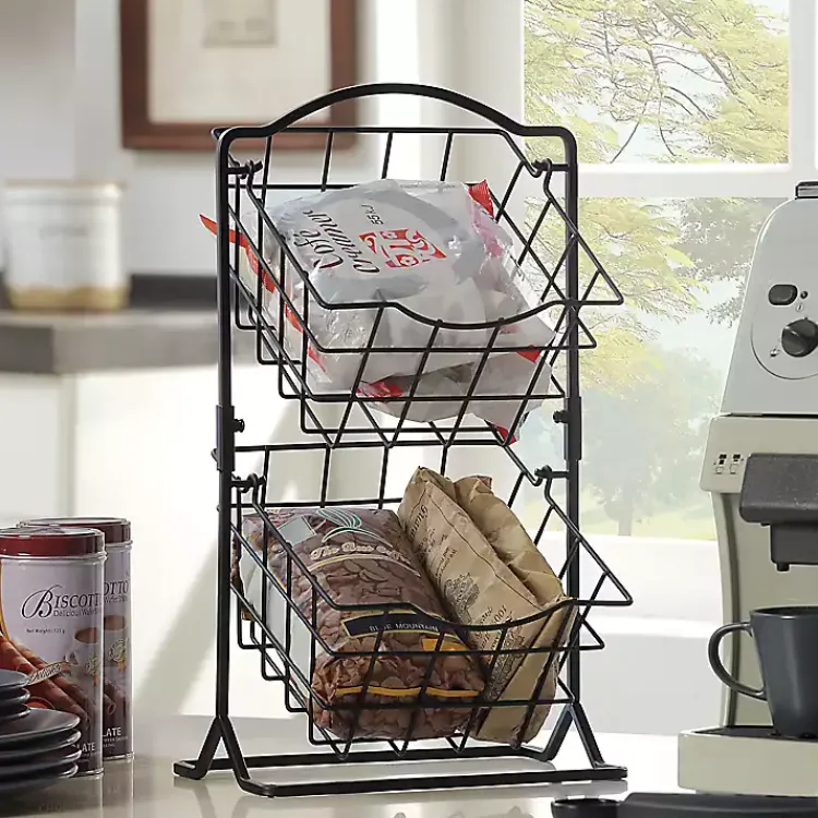 Kitchen Storage-Kirklands Home Metal Wire 2-Tier Square Kitchen Basket Black