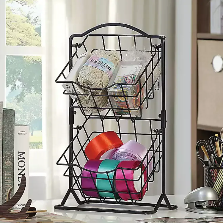 Kitchen Storage-Kirklands Home Metal Wire 2-Tier Square Kitchen Basket Black