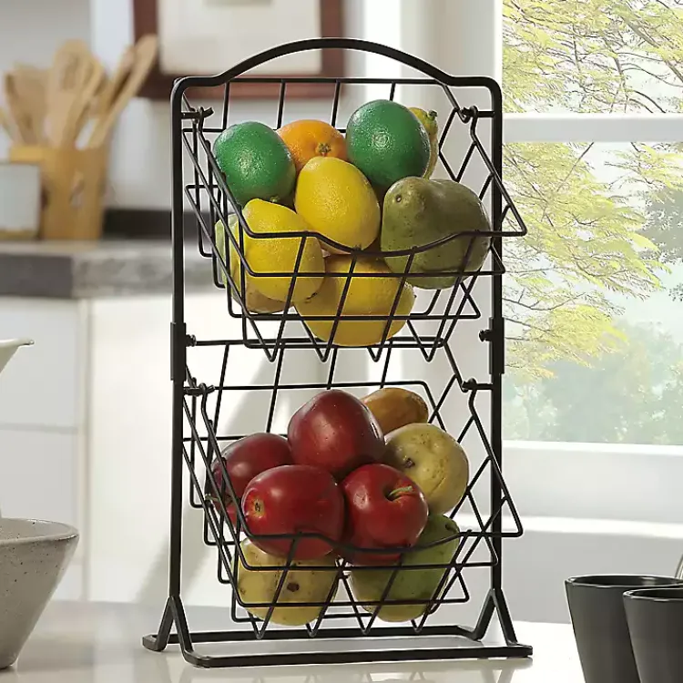 Kitchen Storage-Kirklands Home Metal Wire 2-Tier Square Kitchen Basket Black