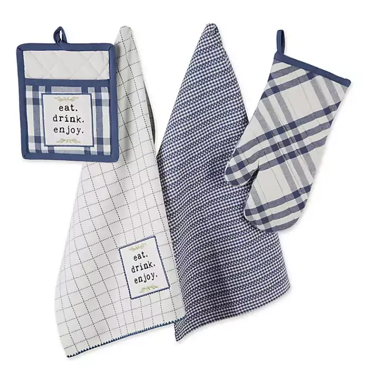 Kitchen Accessories-Kirklands Home Navy Plaid Eat Drink Enjoy 4-pc. Dish Towel Set