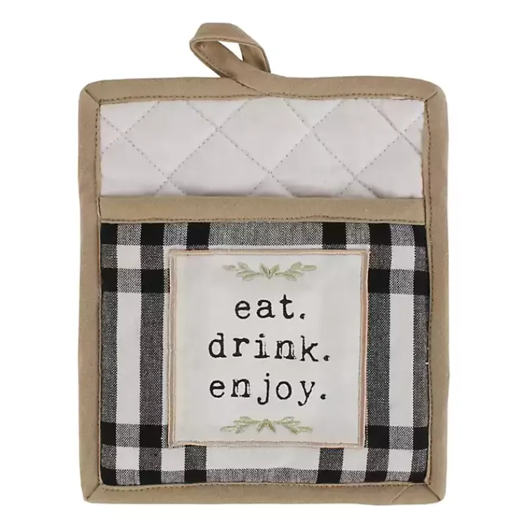 Kitchen Accessories-Kirklands Home Black Plaid Eat Drink Enjoy 4-pc. Dish Towel Set