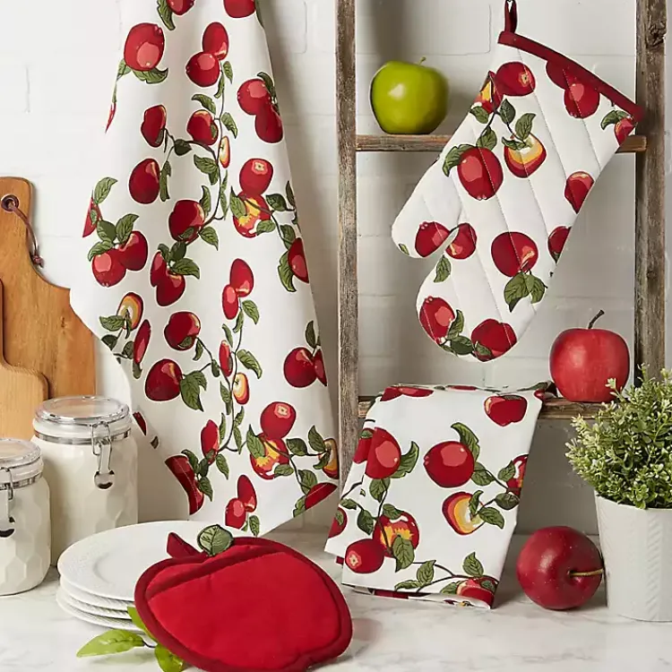 Kitchen Accessories-Kirklands Home Red Apples 4-pc. Kitchen Towel and Pot Holder Set