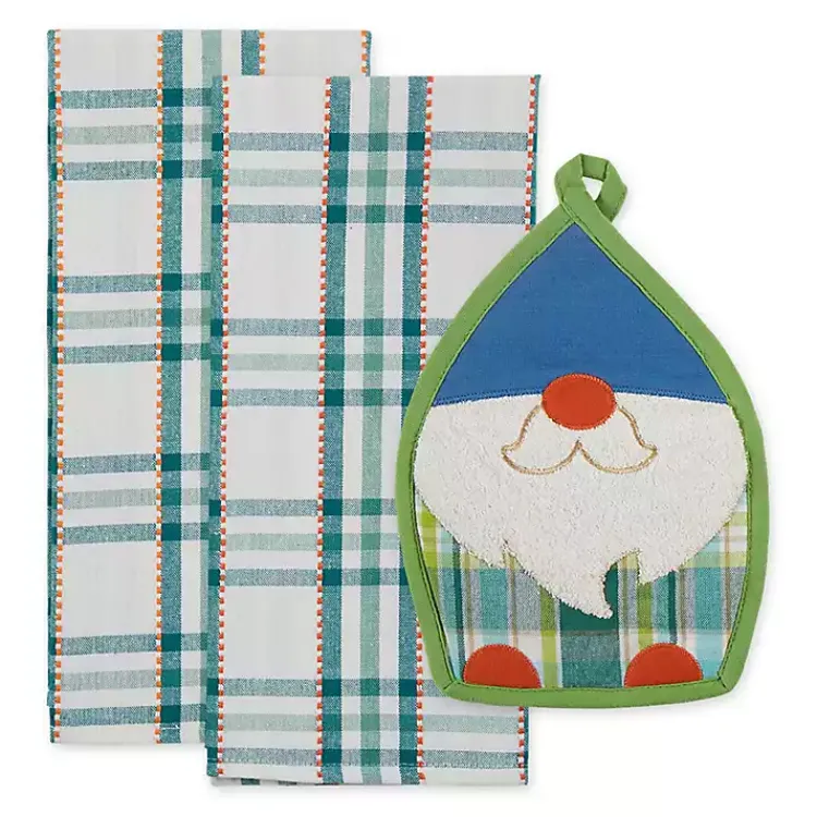 Kitchen Accessories-Kirklands Home Plaid Garden Gnome 3-pc. Towel and Pot Holder Set