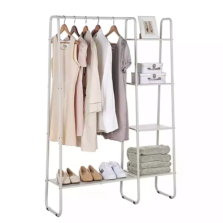 Armoires-Kirklands Home Metal 4-Tier Shelf Clothing Rack White