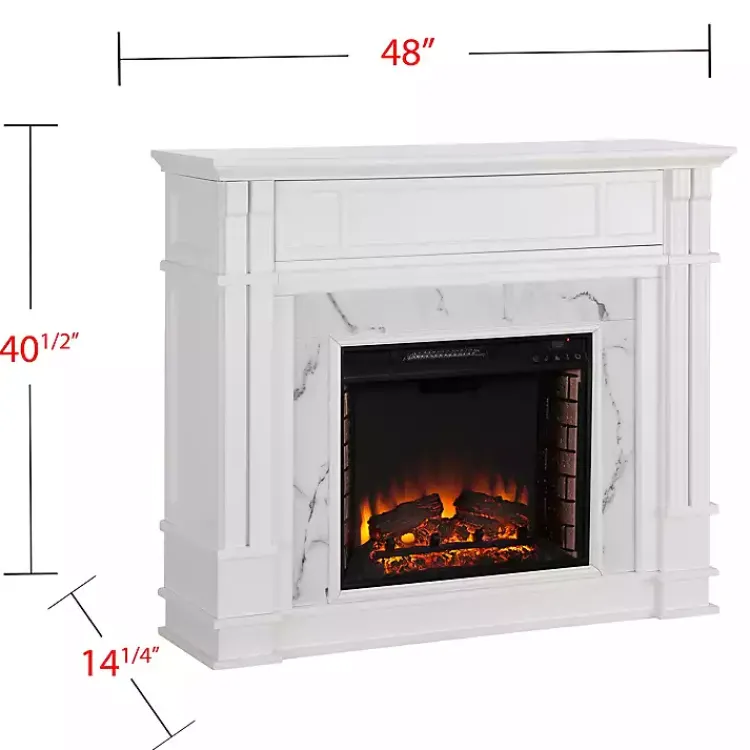 Tv Stands & Media Consoles-Kirklands Home Wood Faux Marble LED Media Fireplace White