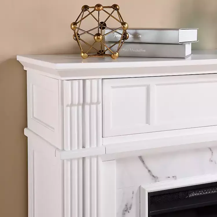Tv Stands & Media Consoles-Kirklands Home Wood Faux Marble LED Media Fireplace White