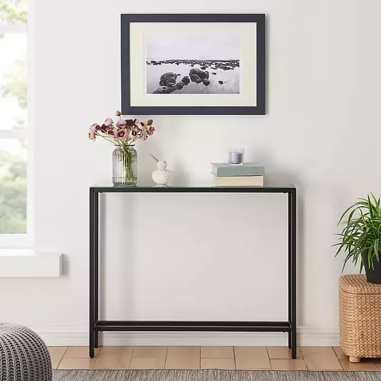 Console Tables-Kirklands Home Metal Mirrored Top Slim Console Table Black