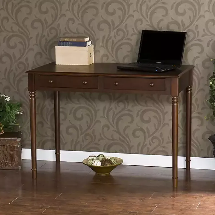 Office Furniture-Kirklands Home Espresso Classic 2-Drawer Wood Desk Brown