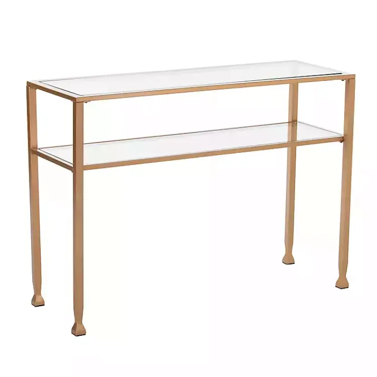 Console Tables-Kirklands Home Metal and Tempered Glass Console Table Gold