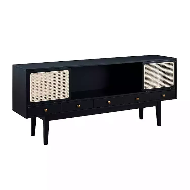 Tv Stands & Media Consoles-Kirklands Home Matilda Midcentury Woven Cane Media Cabinet Black