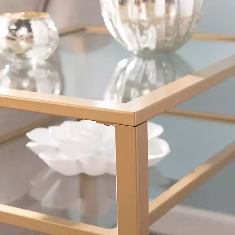 Accent & End Tables-Kirklands Home Metal and Tempered Glass Side Table Gold