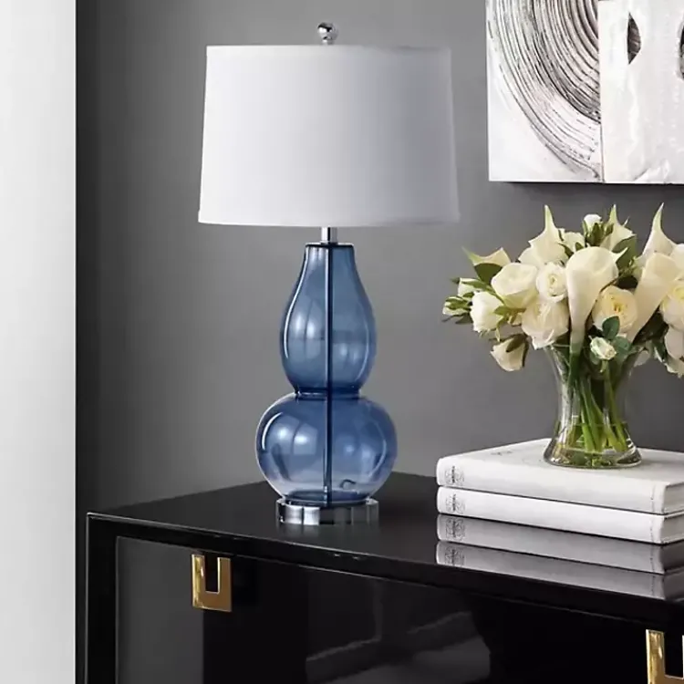 Table Lamps-Kirklands Home Blue Glass Hourglass Table Lamps, Set of 2 White