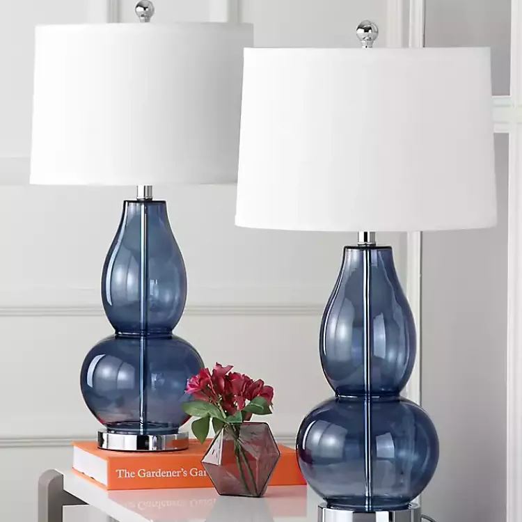 Table Lamps-Kirklands Home Blue Glass Hourglass Table Lamps, Set of 2 White