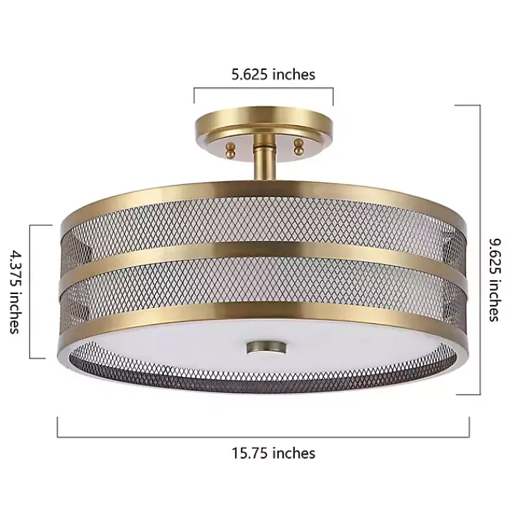 Flush Mount Lighting-Kirklands Home Metal Mesh Flush Mount Light Gold