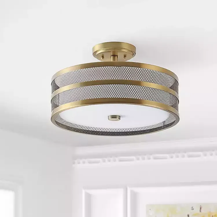 Flush Mount Lighting-Kirklands Home Metal Mesh Flush Mount Light Gold