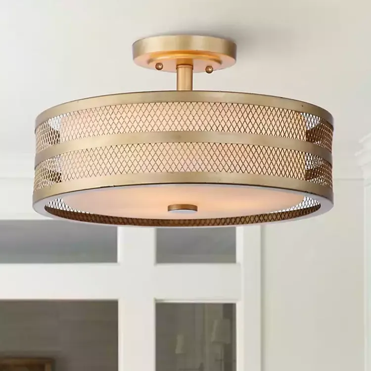 Flush Mount Lighting-Kirklands Home Metal Mesh Flush Mount Light Gold