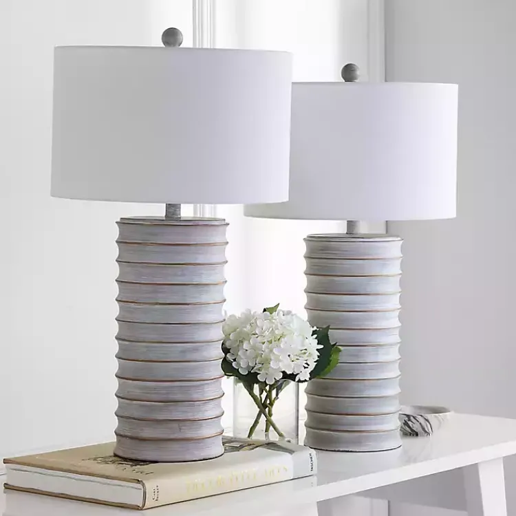 Table Lamps-Kirklands Home Whitewashed Gray Ridges Table Lamps, Set of 2 Ivory