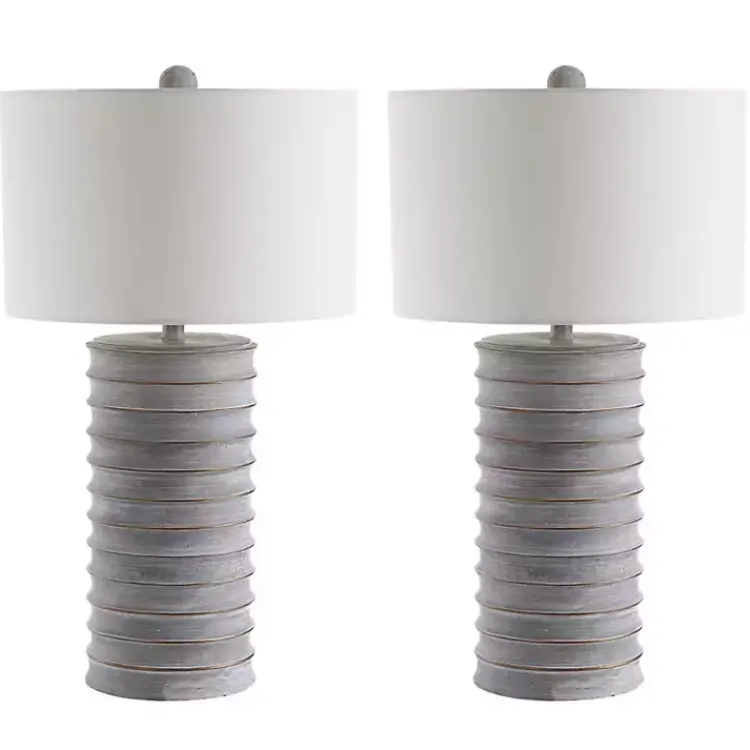 Table Lamps-Kirklands Home Whitewashed Gray Ridges Table Lamps, Set of 2 Ivory