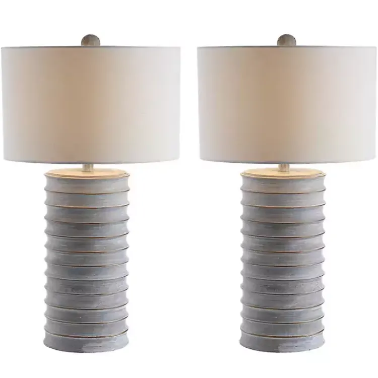 Table Lamps-Kirklands Home Whitewashed Gray Ridges Table Lamps, Set of 2 Ivory