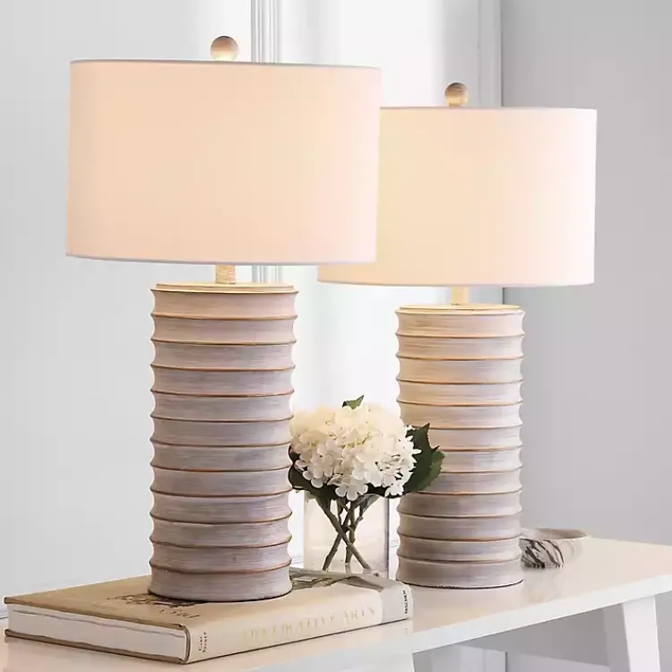 Table Lamps-Kirklands Home Whitewashed Gray Ridges Table Lamps, Set of 2 Ivory