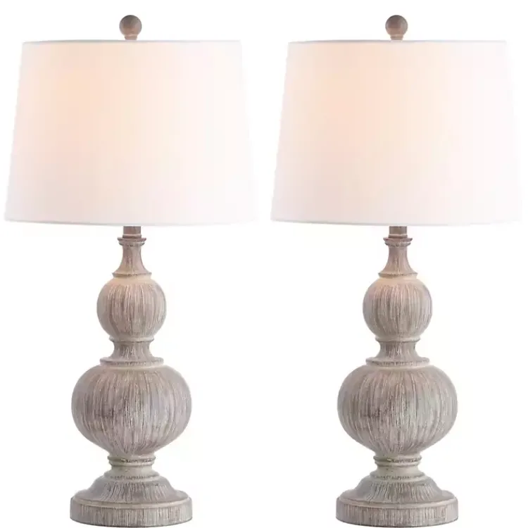 Table Lamps-Kirklands Home Whitewashed Brown Carved 2-pc. Table Lamp Set Ivory