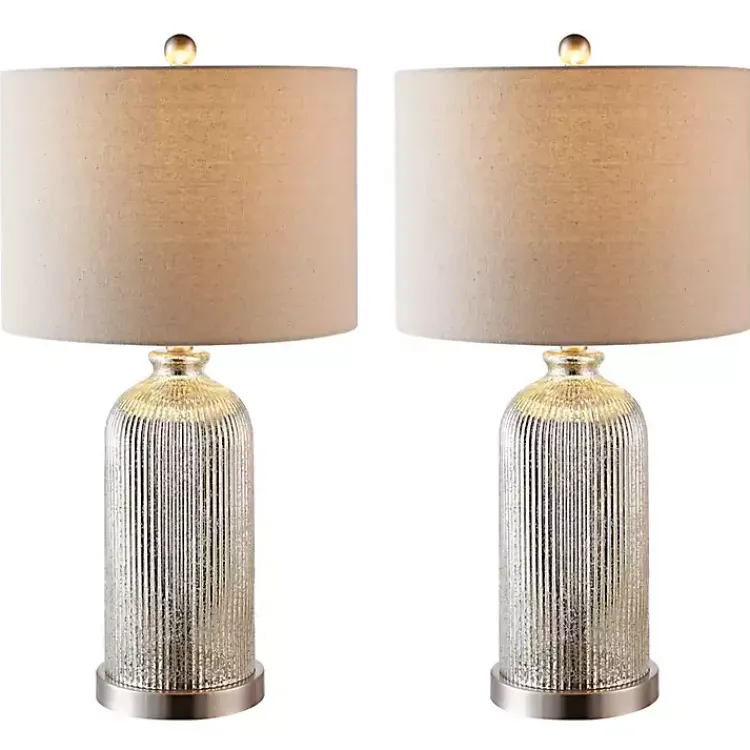 Table Lamps-Kirklands Home Silver Mercury Glass Ribbed Table Lamps, Set of 2 Tan