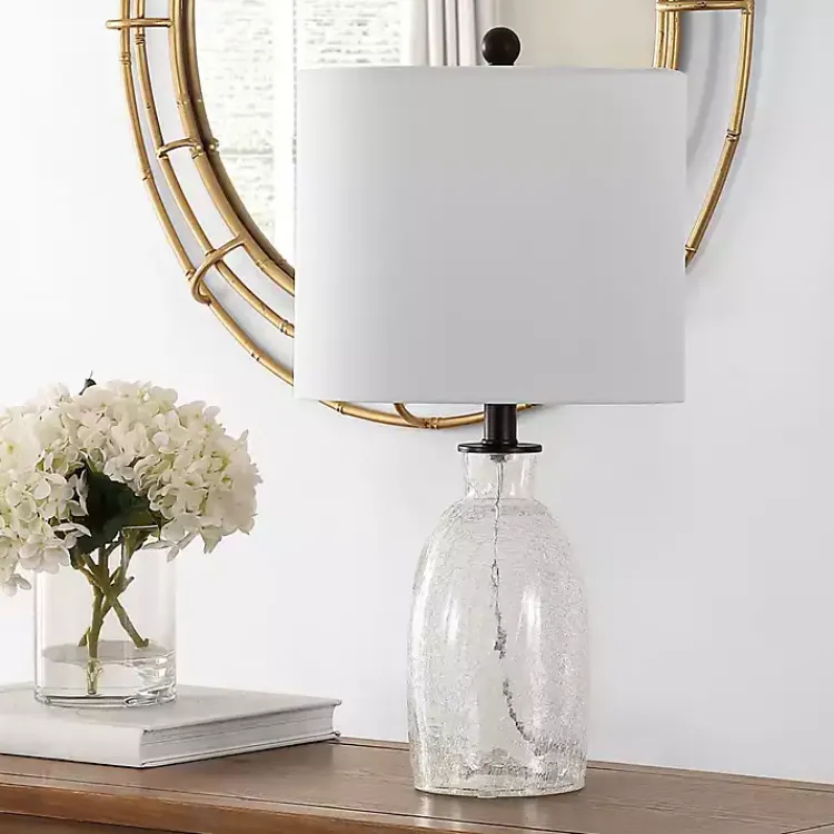 Table Lamps-Kirklands Home Clear Crackle Glass Table Lamp White