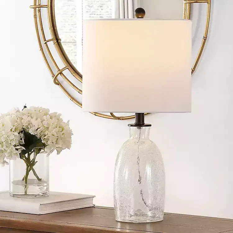 Table Lamps-Kirklands Home Clear Crackle Glass Table Lamp White