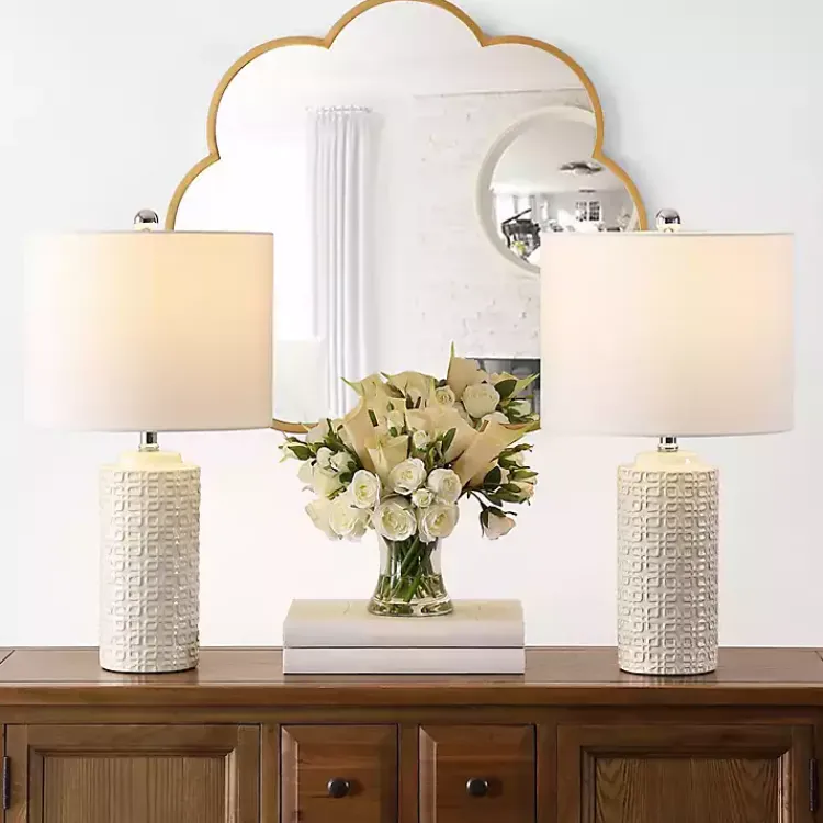 Table Lamps-Kirklands Home Ceramic Motif Table Lamps, Set of 2 Ivory