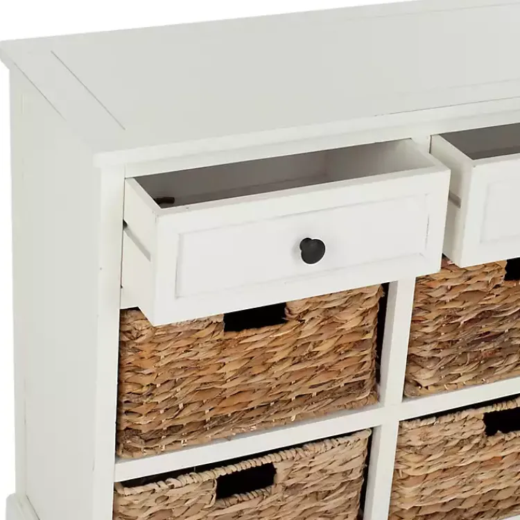 Cabinets & Sideboards-Kirklands Home Wood Woven Baskets Cabinet White