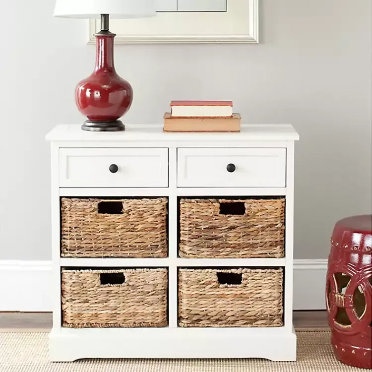 Cabinets & Sideboards-Kirklands Home Wood Woven Baskets Cabinet White