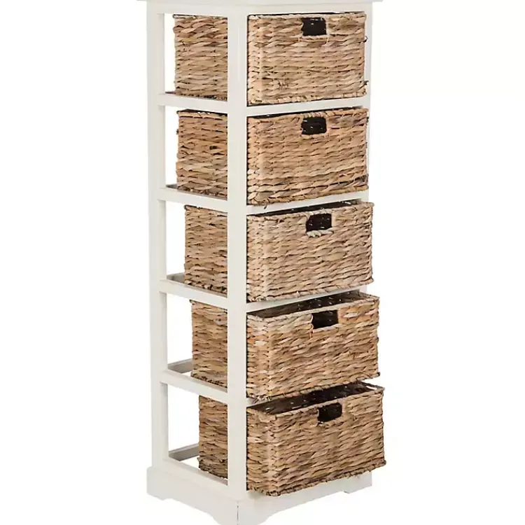 Bookshelves-Kirklands Home Wood 5-Tier Basket Storage Shelf White