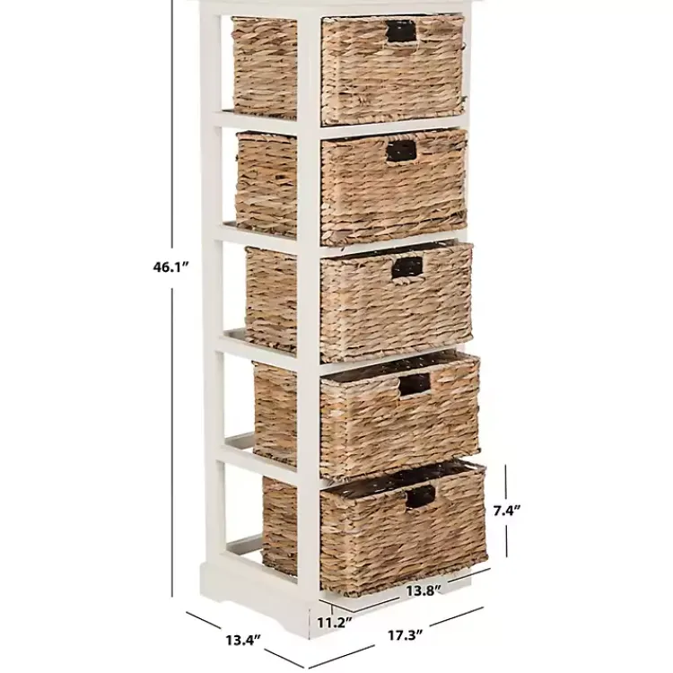 Bookshelves-Kirklands Home Wood 5-Tier Basket Storage Shelf White