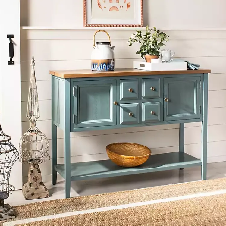 Console Tables-Kirklands Home Wood 2-Door Storage Console Table Blue