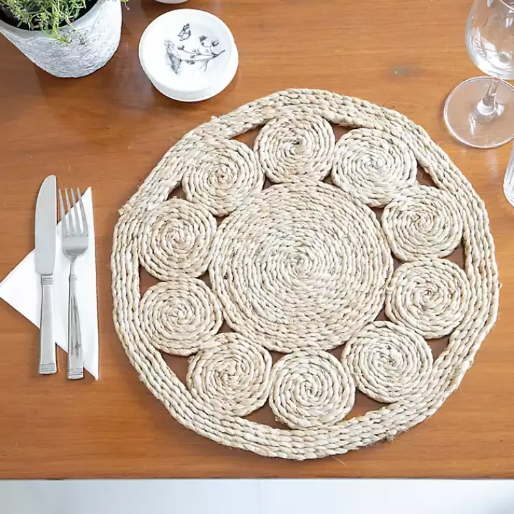 Table Linens-Kirklands Home Round Decorative Braided Jute Placemats, Set of 2 Tan