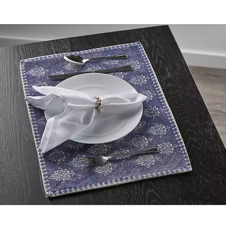 Table Linens-Kirklands Home Navy and White Decorative Placemats, Set of 4 Blue