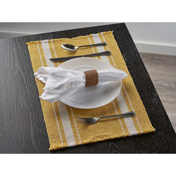 Table Linens-Kirklands Home Striped Fringe Placemats, Set of 4 Yellow