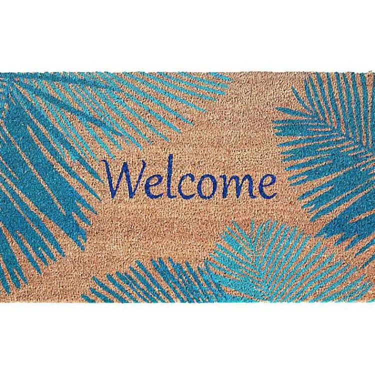 Doormats-Kirklands Home Blue Palm Fronds Welcome Coir Doormat