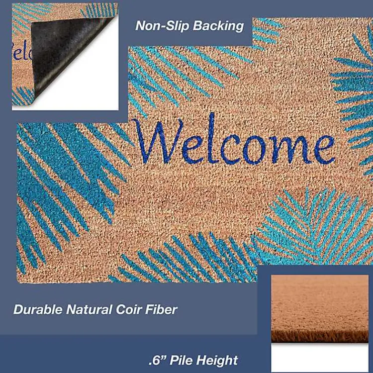 Doormats-Kirklands Home Blue Palm Fronds Welcome Coir Doormat