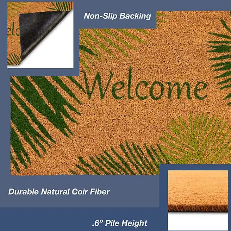 Doormats-Kirklands Home Green Palm Fronds Welcome Coir Doormat