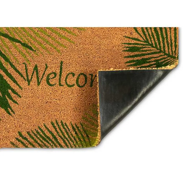 Doormats-Kirklands Home Green Palm Fronds Welcome Coir Doormat